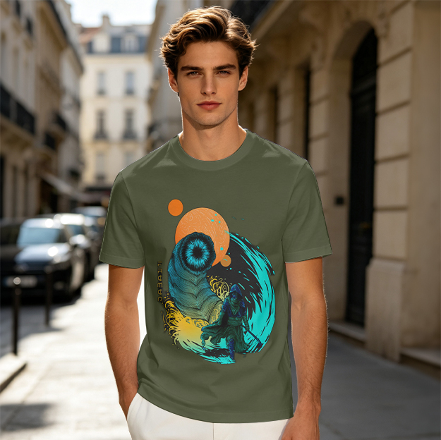 Olive T-Shirt With Surreal Eye And Warrior Graphic Print