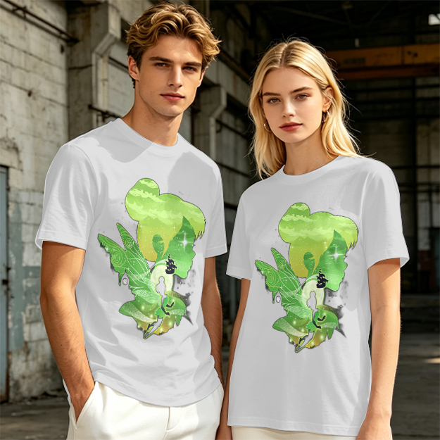 Olive T-shirt with fairy silhouette graphic design