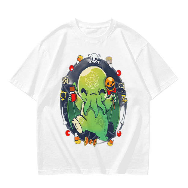 Olive T-Shirt With Cute Halloween Cthulhu Graphic Print