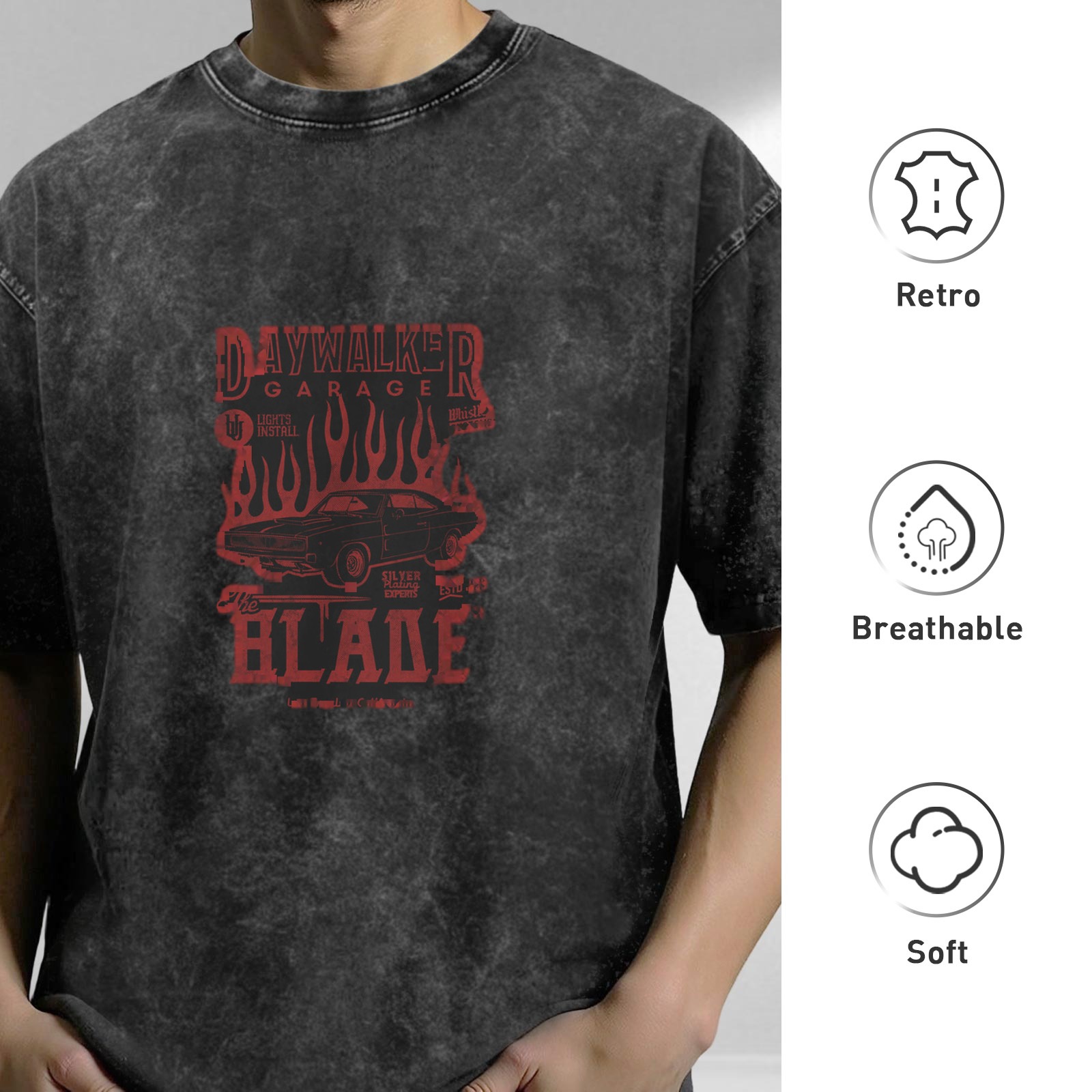 Vintage Daywalker Garage The Blade Car Flame Graphic T-Shirt