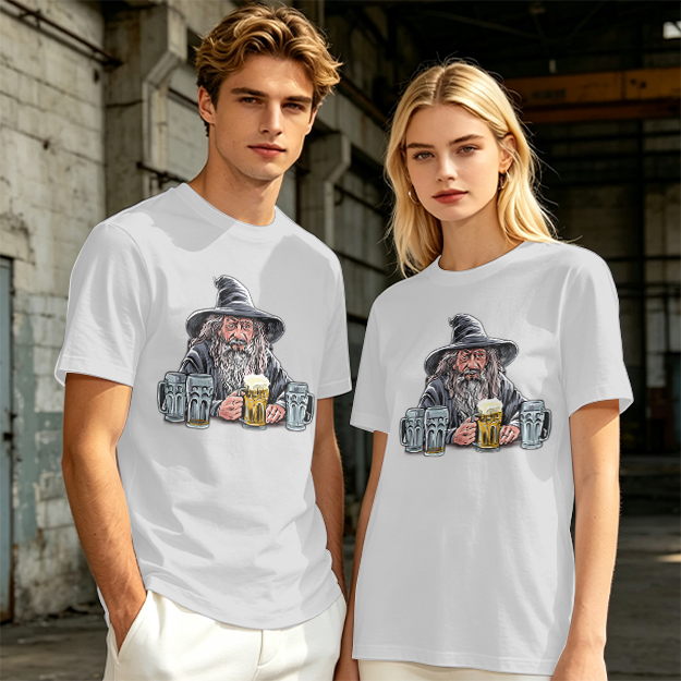 Gandalf with Beer Mugs Funny Wizard Graphic T-Shirt