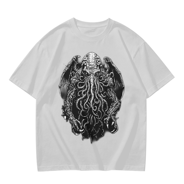 Olive Green T-Shirt with Cthulhu Monster Graphic Print