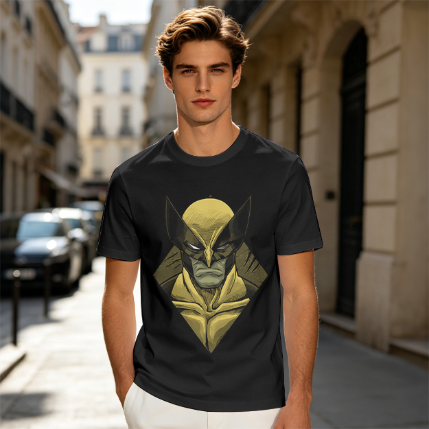 Olive T-shirt with Wolverine Superhero Graphic Print