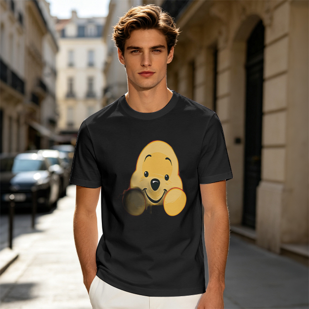 Olive T-shirt with cute Winnie the Pooh face graphic