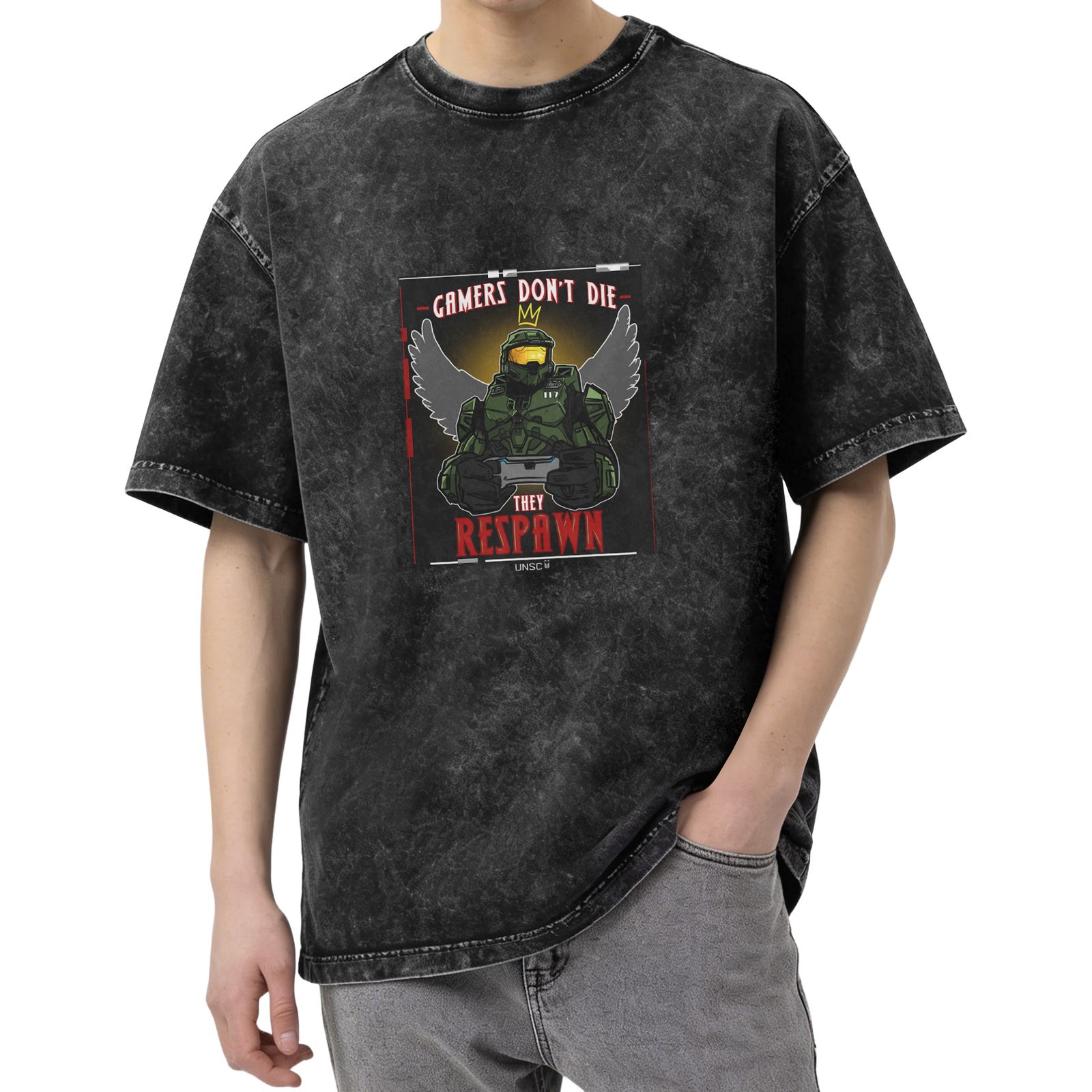 Gamers Don't Die They Respawn Master Chief Graphic T-Shirt