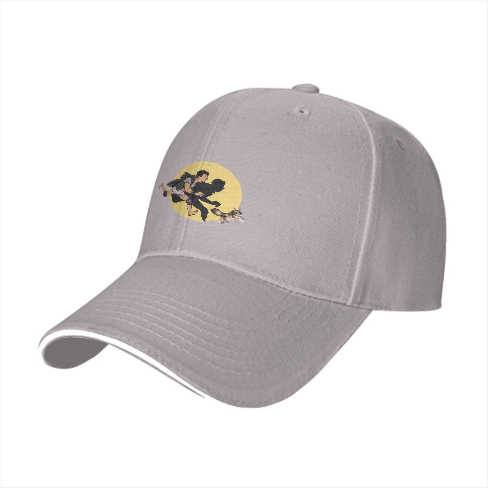 Black Baseball Cap With Running Figure And Raccoon Graphic