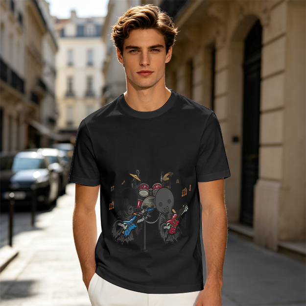 Olive T-Shirt With Grim Reaper Rock Band Graphic Print