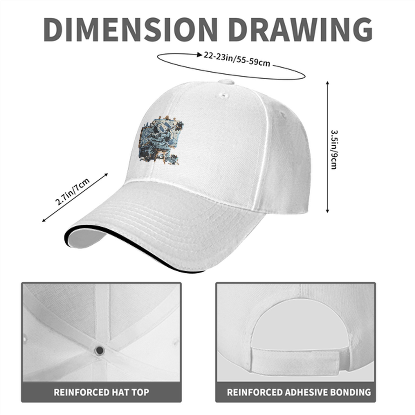 Black Baseball Cap With Grim Reaper Artist Painting Print