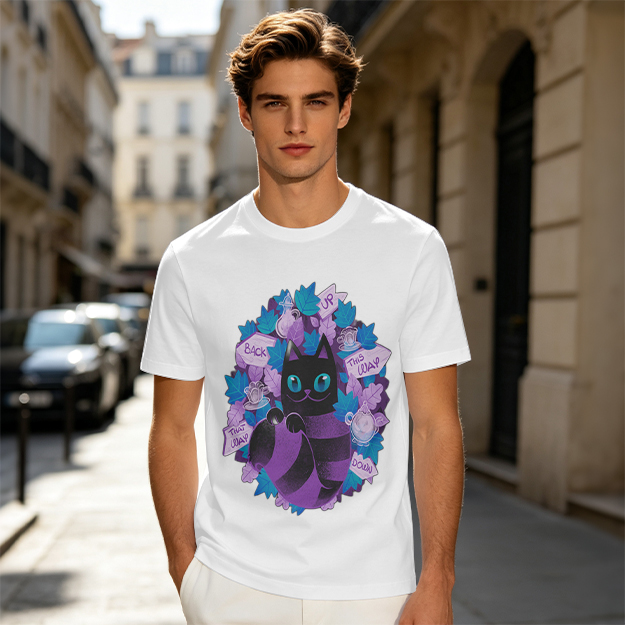 Olive T-Shirt With Whimsical Cheshire Cat Wonderland Art