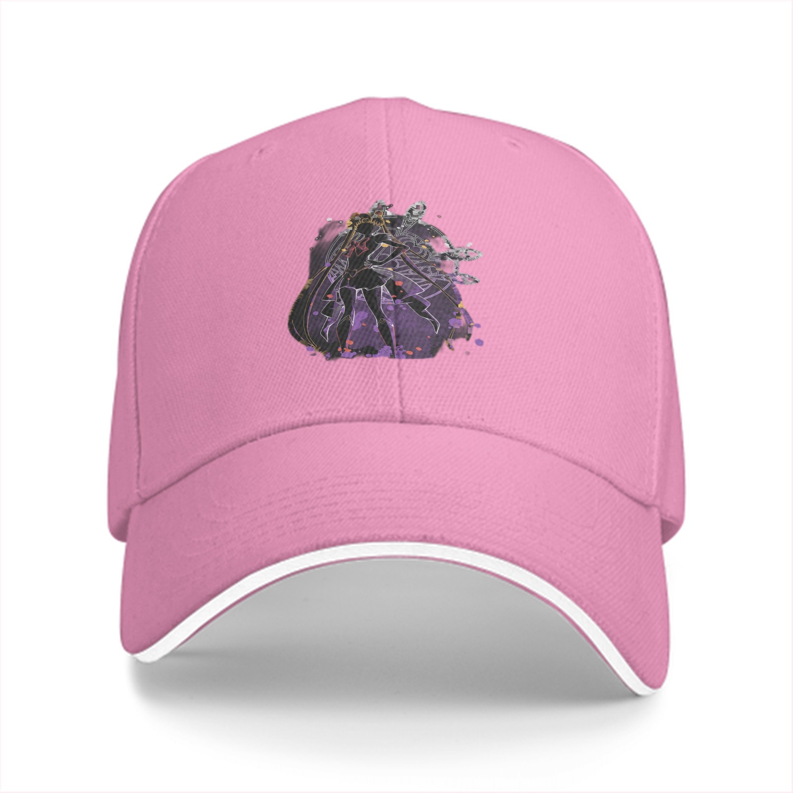 Black Baseball Cap With Purple Abstract Character Art Print