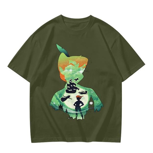 Olive T-shirt with Peter Pan Silhouette Artwork