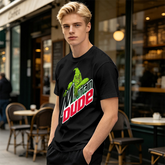 Olive T-Shirt with Grinch Mountain Dude Graphic Print