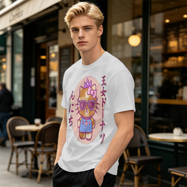 Olive T-Shirt with Cool Princess Cat Graphic Print