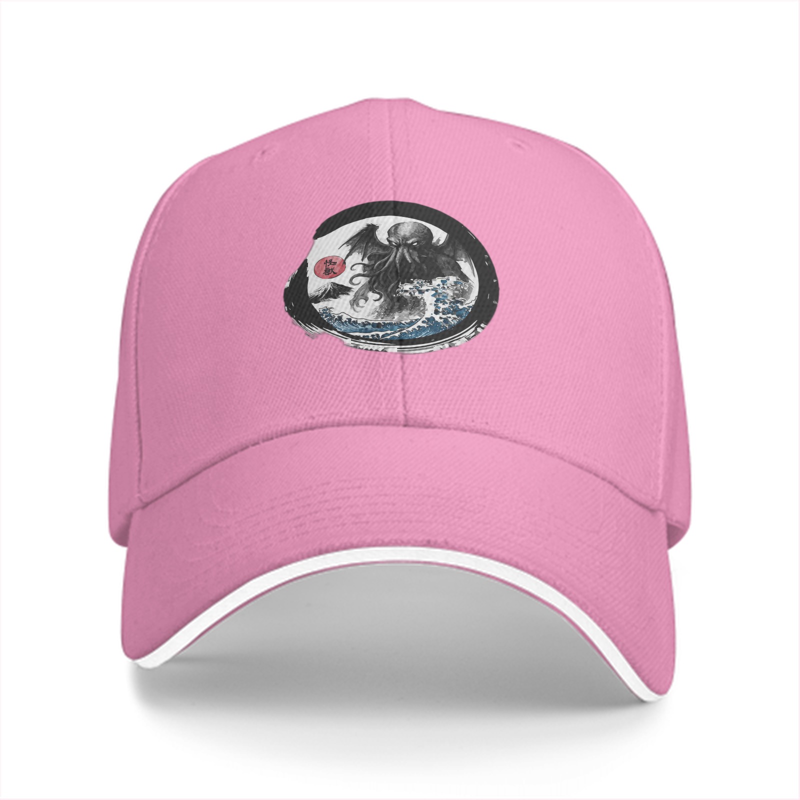 Black Baseball Cap with Cthulhu Great Wave Art Print