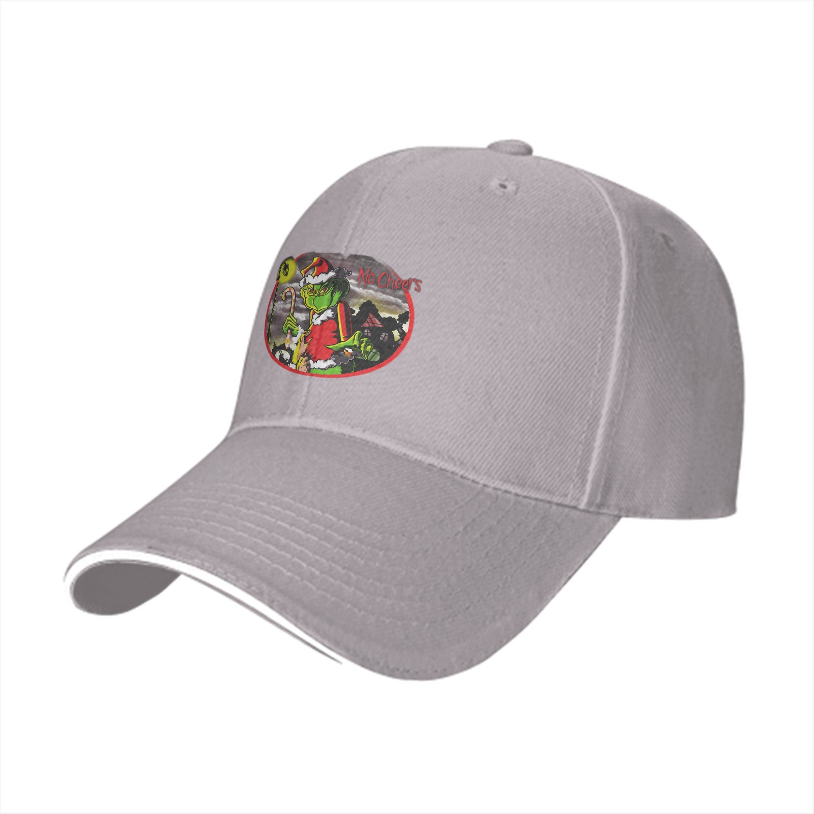 Black baseball cap with Grinch 'No Cheer' Christmas graphic
