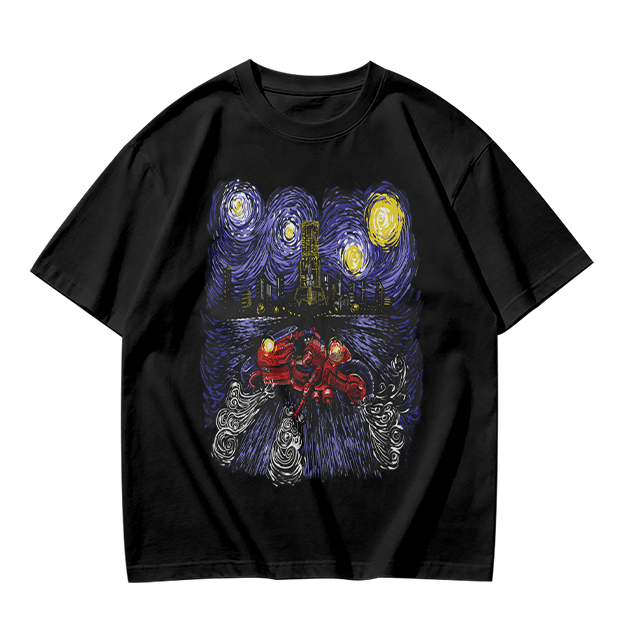 Olive T-Shirt with Starry Night Superhero Cityscape Art Print