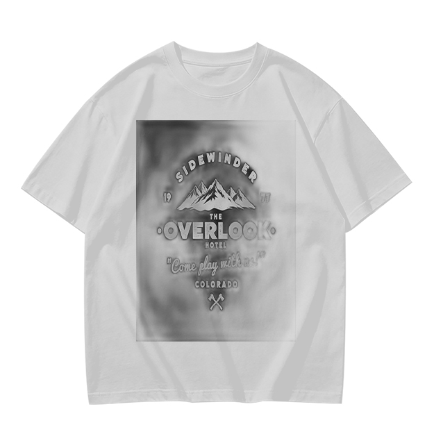 Olive t-shirt with Overlook Hotel mountain graphic print