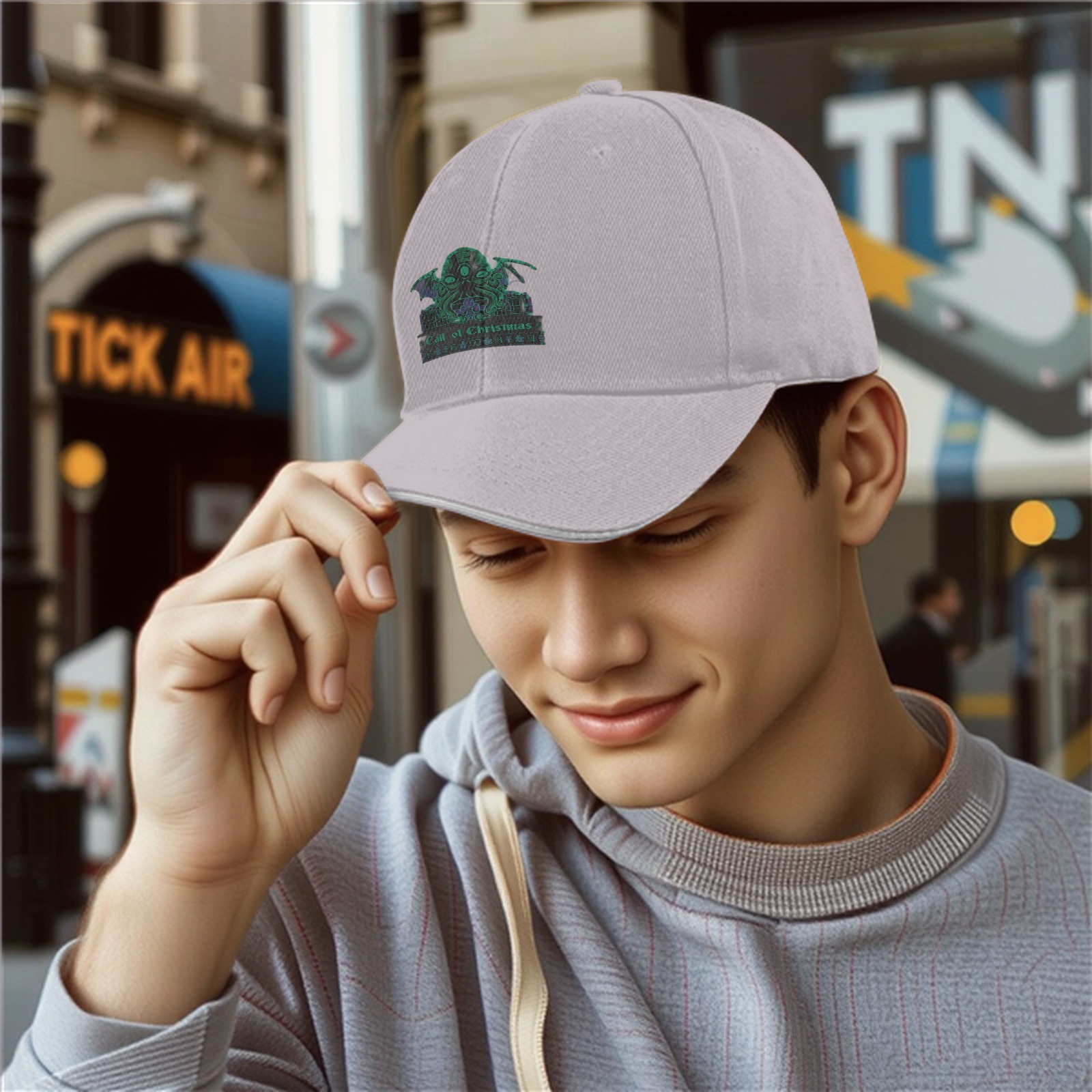 Black Baseball Cap With Cthulhu 'Call of Christmas' Graphic