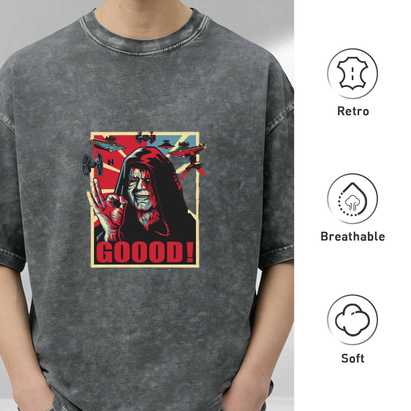 Star Wars Emperor Palpatine 'GOOOD!' Graphic Print Acid Wash Oversized T-Shirt