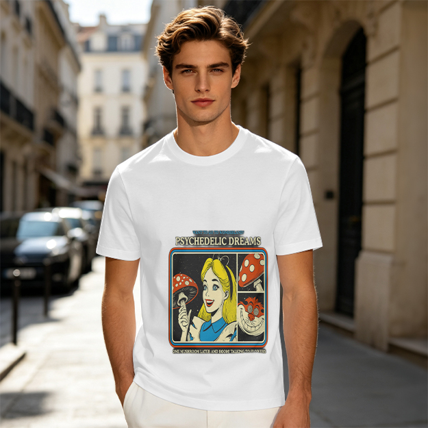 Psychedelic Dreams Alice in Wonderland Mushroom Graphic T-Shirt