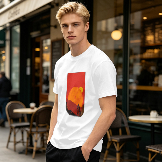 Olive T-Shirt with Desert Sunset Silhouette Graphic