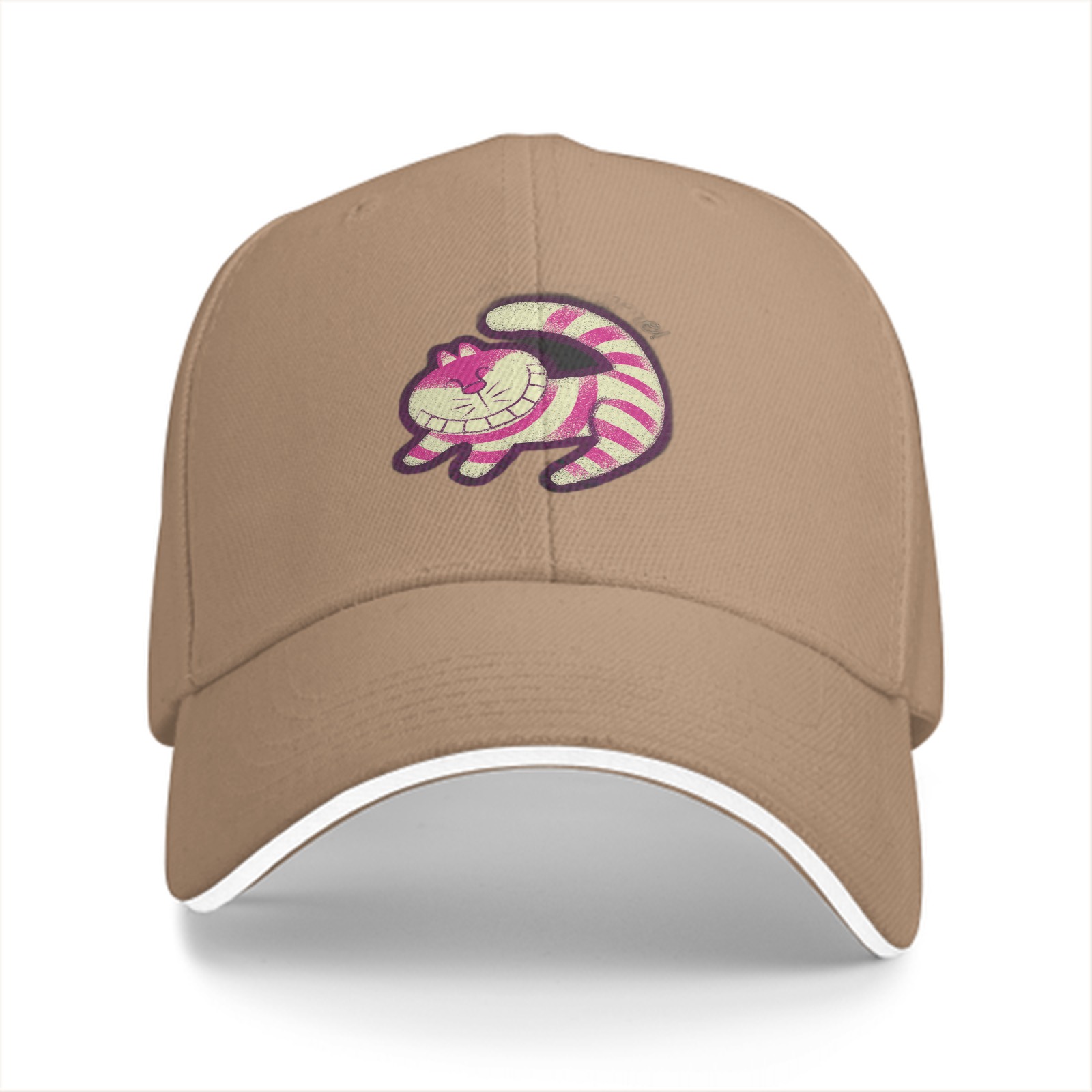 Black baseball cap with Cheshire Cat graphic print