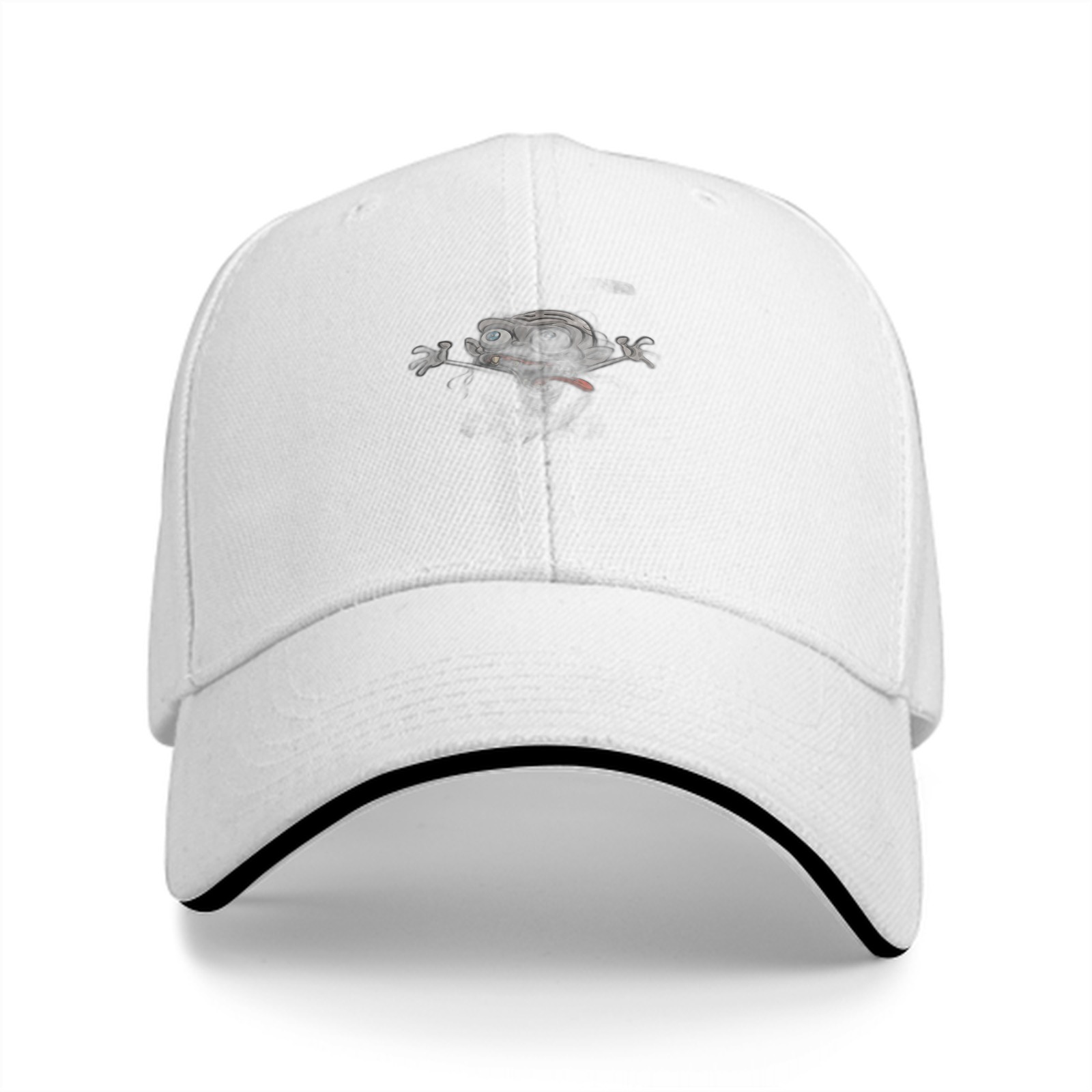 Black baseball cap with small frog graphic print