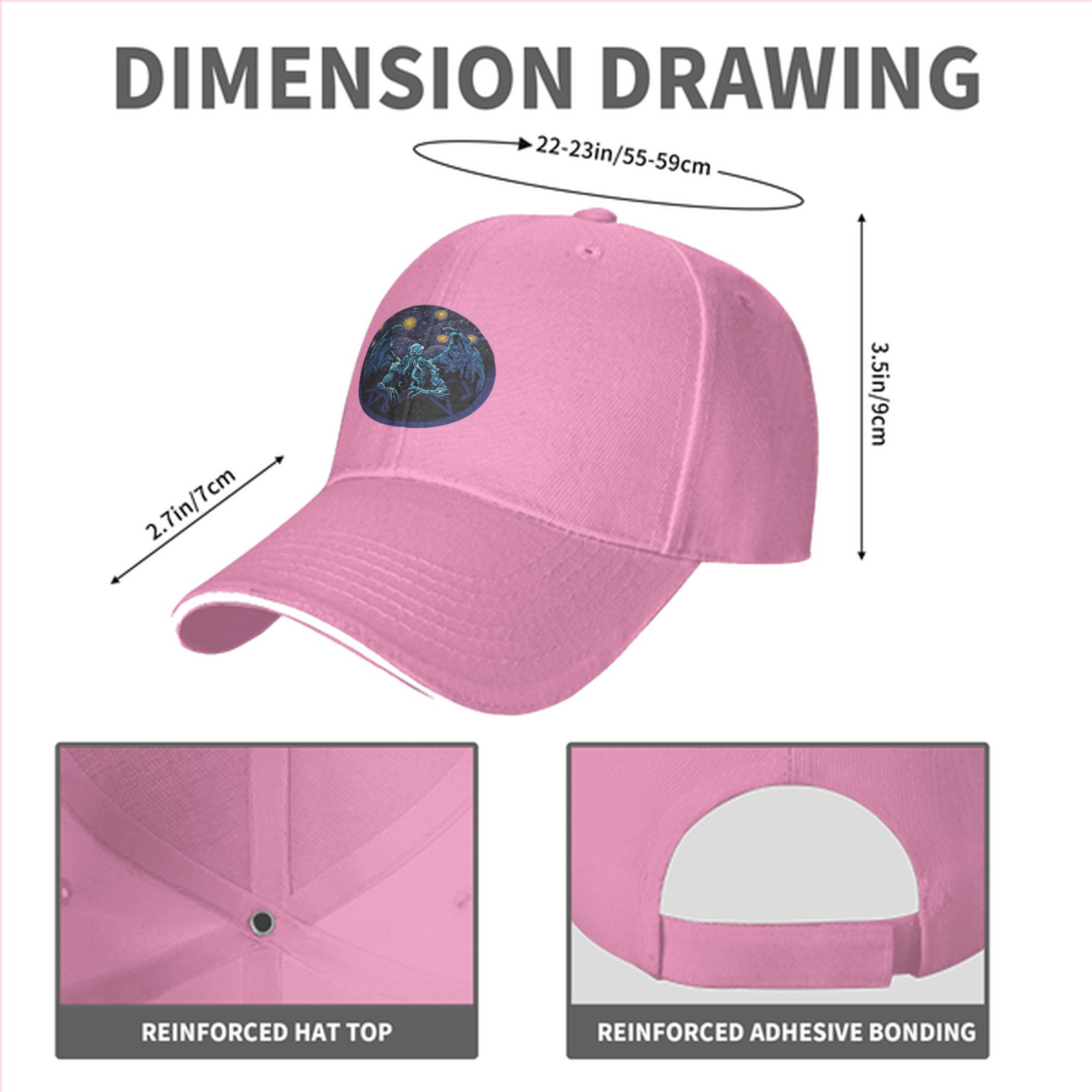 Black Baseball Cap with Cthulhu Cosmic Art Print