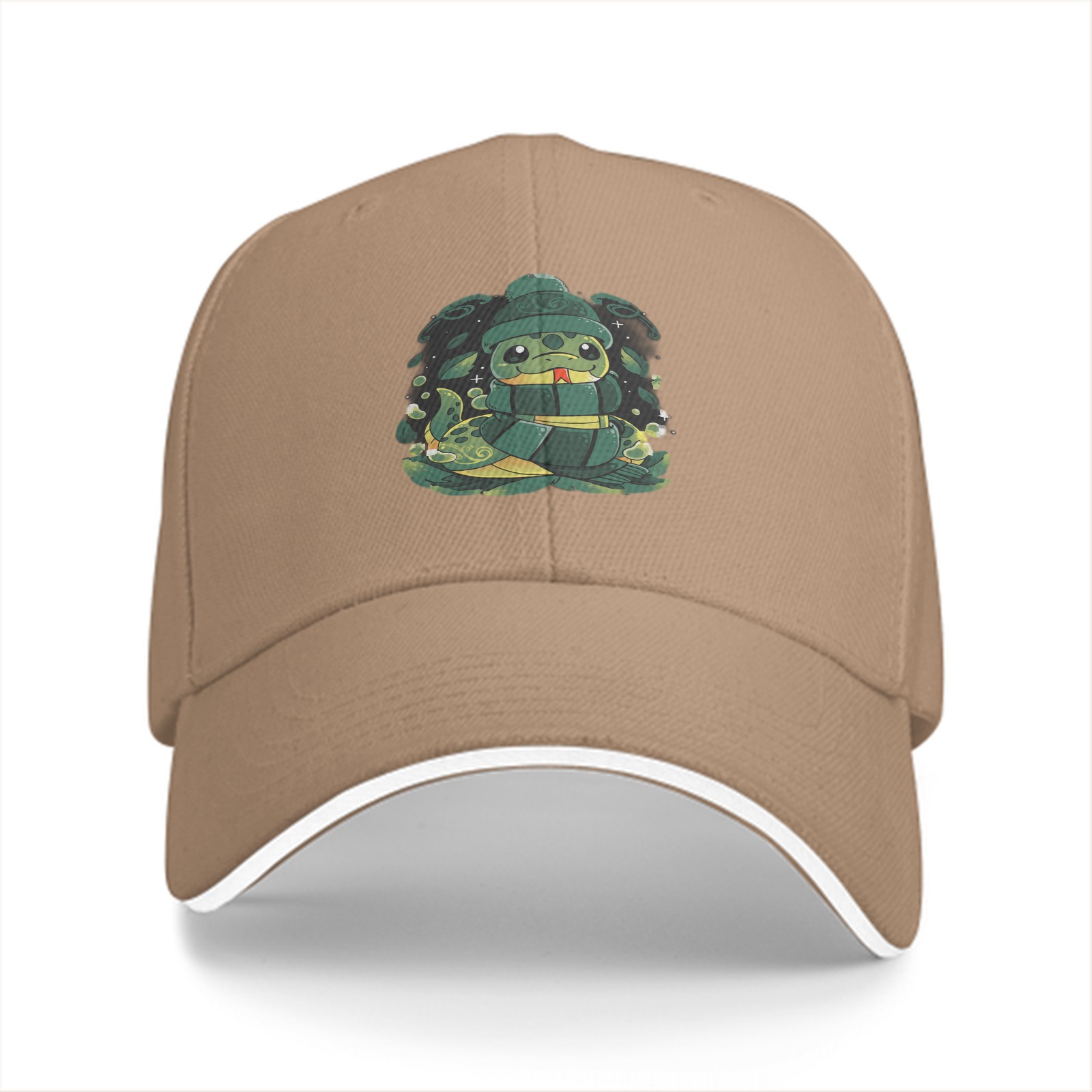 Black Baseball Cap With Cute Cartoon Snake Graphic Design