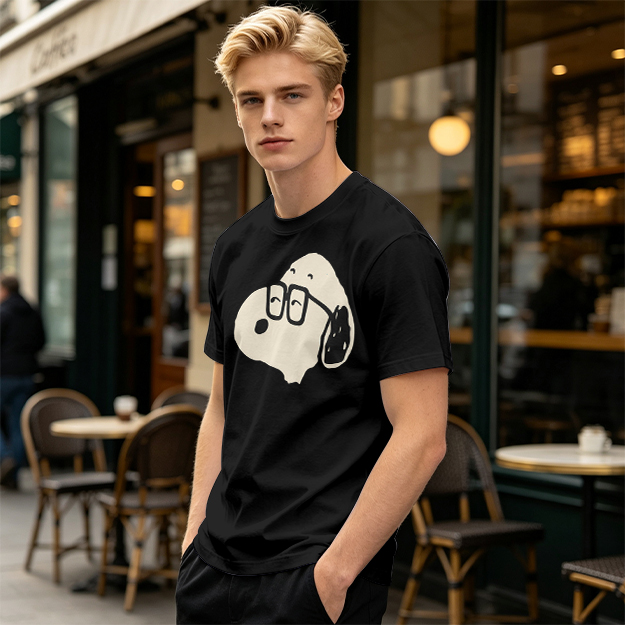 Olive T-Shirt With Snoopy Wearing Glasses Graphic