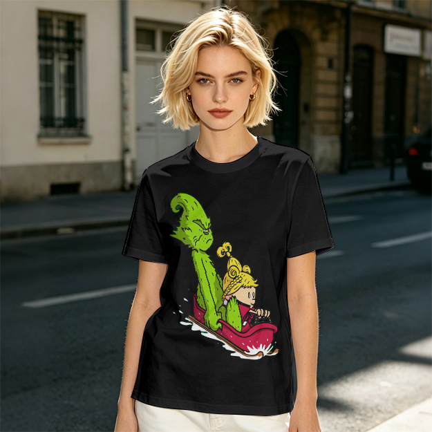 Grinch and Cindy Lou Who Sledding Graphic T-Shirt