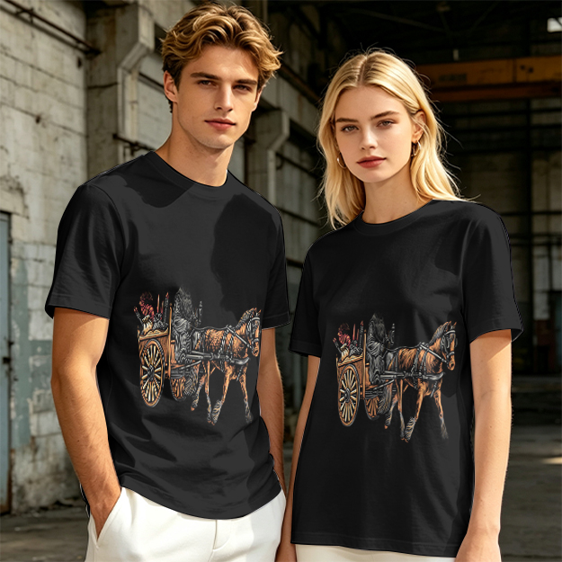 Olive T-Shirt With Horse Drawn Cart Graphic Print