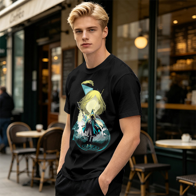 Olive T-Shirt With Chibi Wizard Anime Character Print