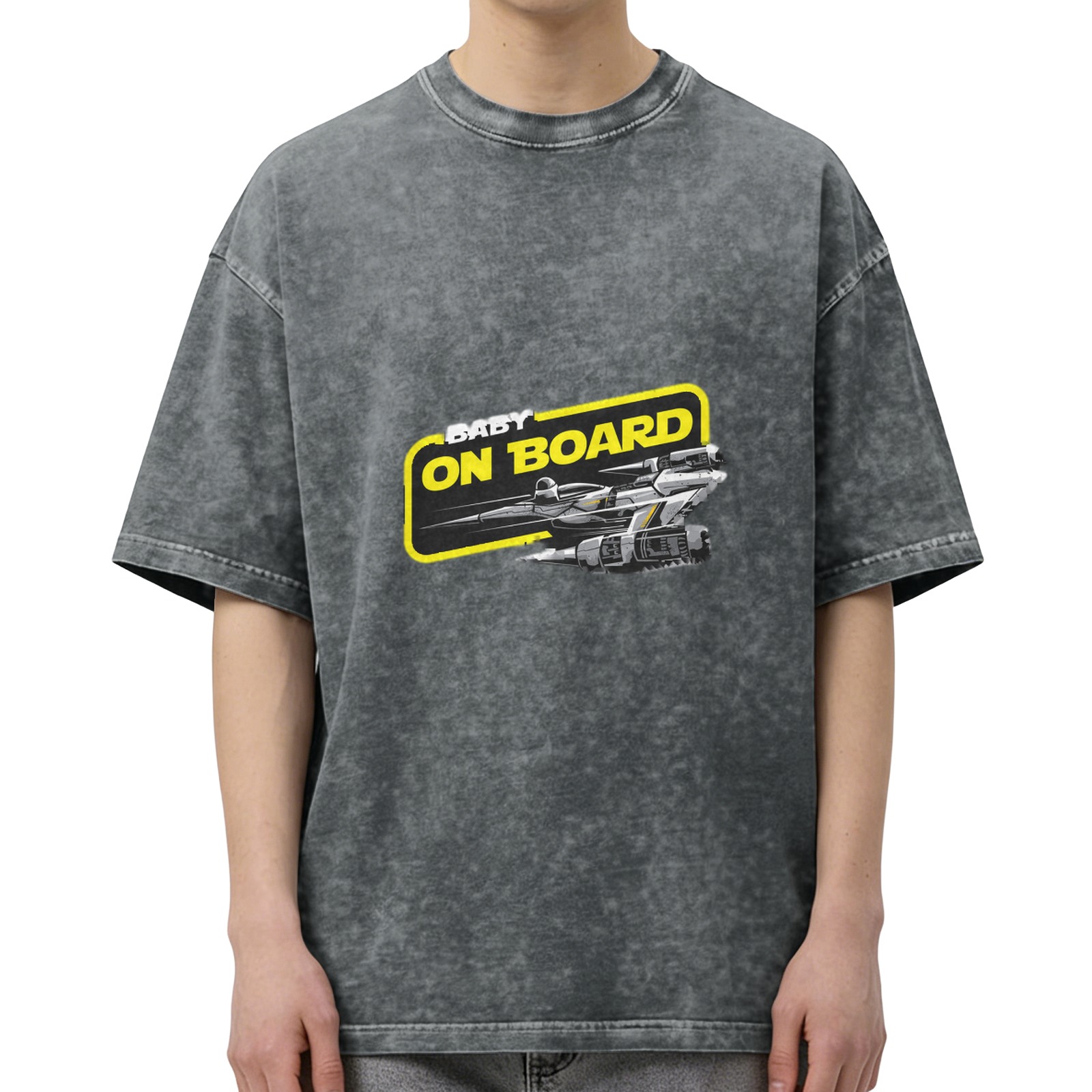 Star Wars Style Baby On Board Graphic Acid Wash T-Shirt