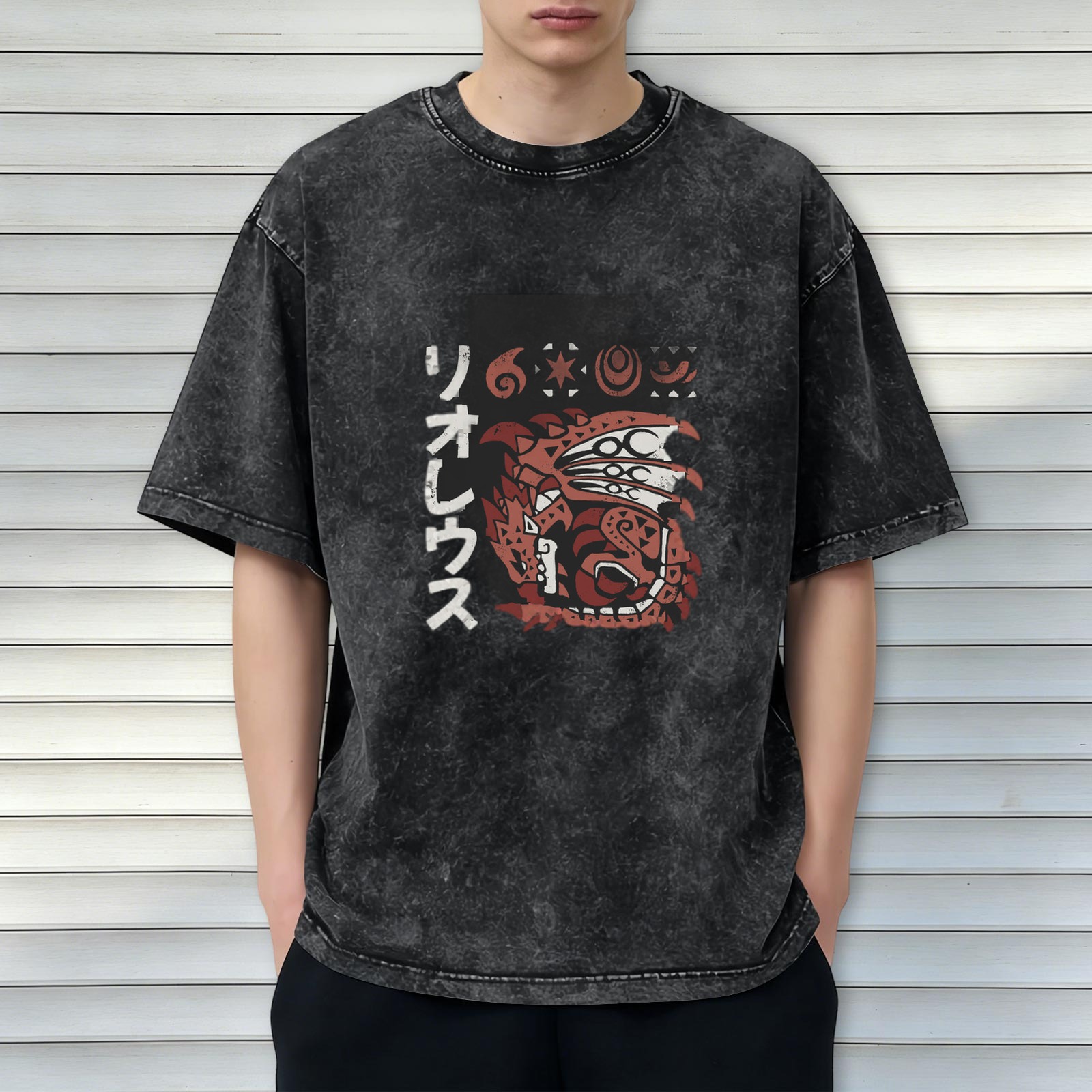 Monster Hunter Rathalos Japanese Art Acid Wash Graphic T-Shirt