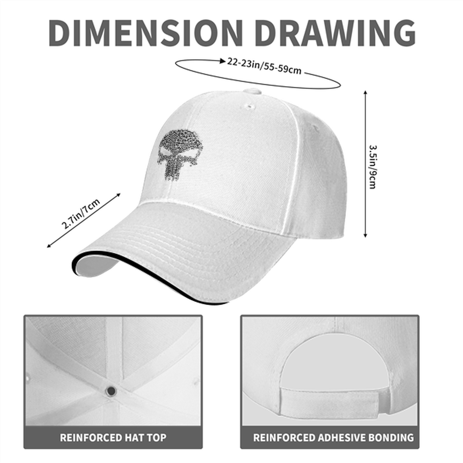 Black Baseball Cap With Textured Skull Emblem