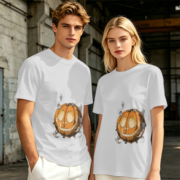 Olive Green T-Shirt With Spooky Halloween Pumpkin Ghost Print