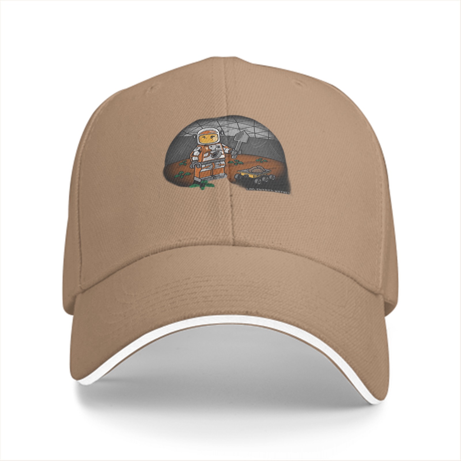 Black baseball cap with space astronaut minifigure graphic
