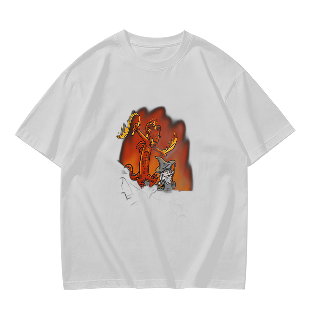 Olive T-shirt with Cartoon Demon and Wizard Fantasy Print