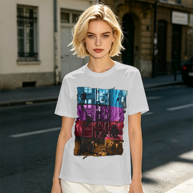 Olive T-Shirt With Vibrant Neon City Alley Graphic Print