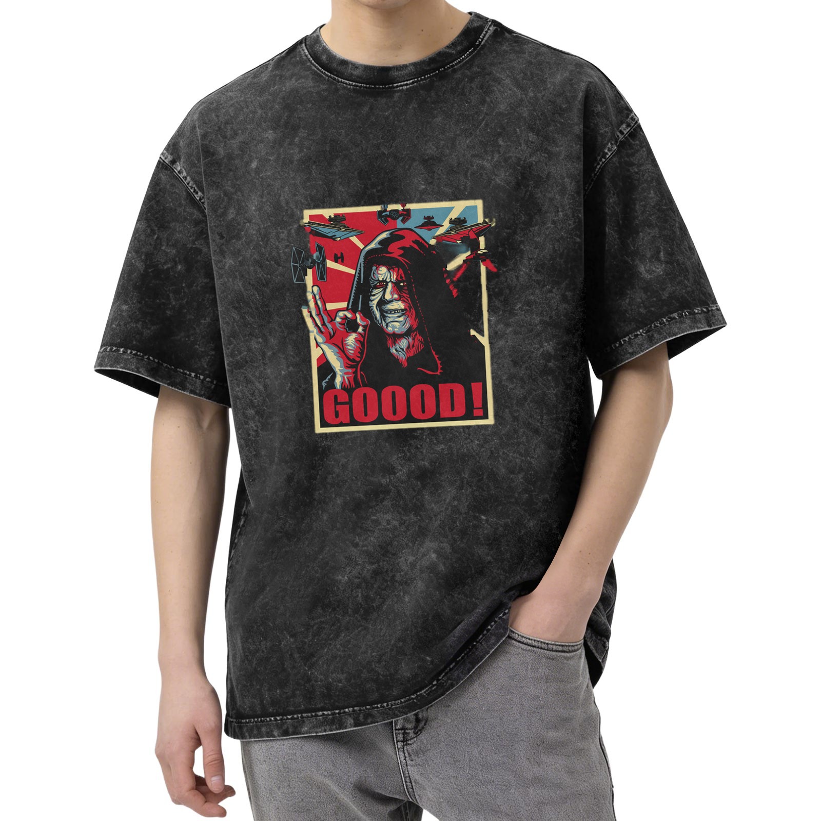 Star Wars Emperor Palpatine 'GOOOD!' Graphic Print Acid Wash Oversized T-Shirt