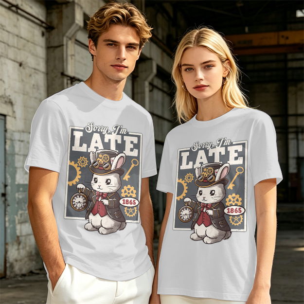 Sorry I'm Late Steampunk White Rabbit Graphic T-Shirt