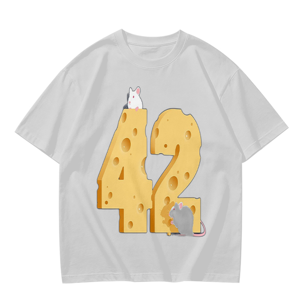 Olive T-Shirt With Cheese Number 42 And Mice Graphic