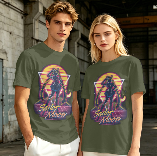 Olive Green Sailor Moon Retro Synthwave Graphic T-Shirt