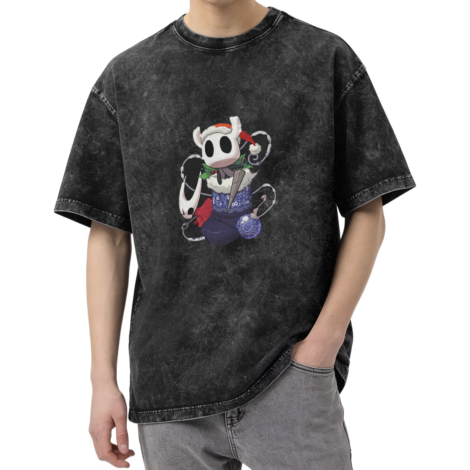 Hollow Knight Christmas Graphic Washed Black T-Shirt