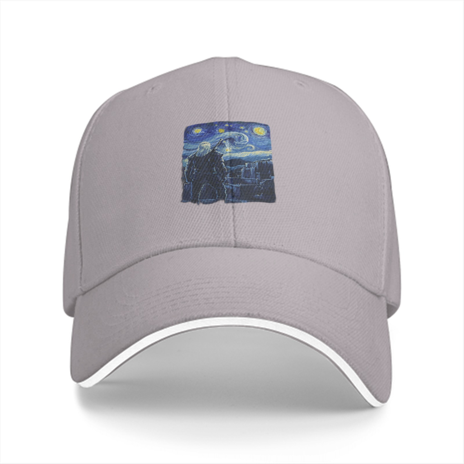 Black baseball cap with Starry Night inspired graphic print