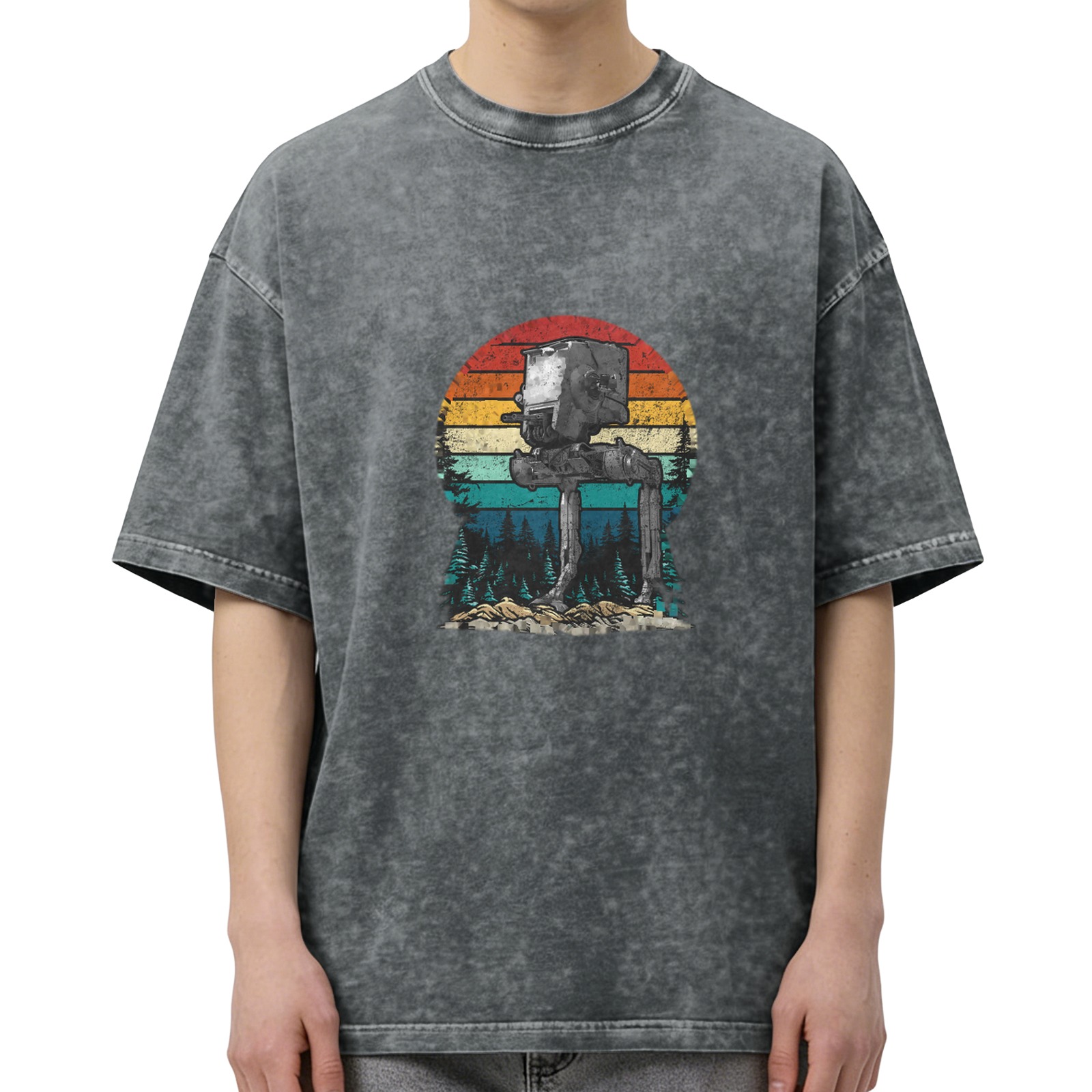 Star Wars AT-ST Walker Retro Sunset Forest Acid Wash T-Shirt