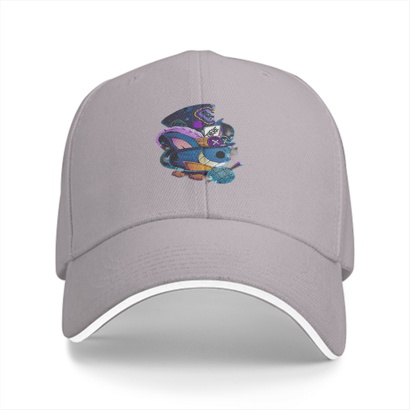 Black baseball cap with whimsical blue creature graphic