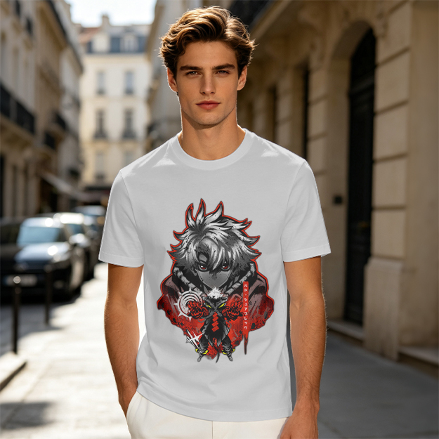 Olive Anime Character Graphic Short Sleeve T-Shirt