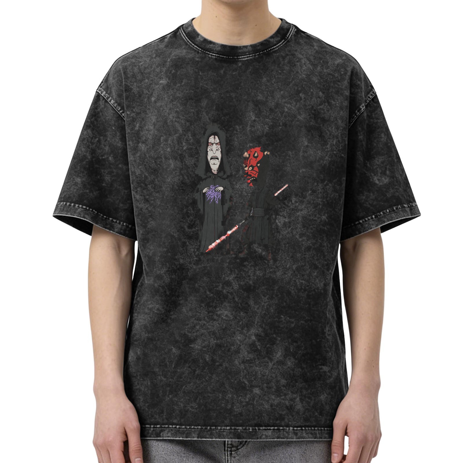 Washed Black T-Shirt with Star Wars Sith Lords Graphic Print